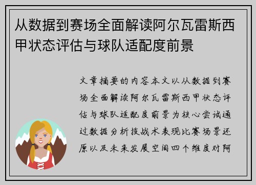 从数据到赛场全面解读阿尔瓦雷斯西甲状态评估与球队适配度前景